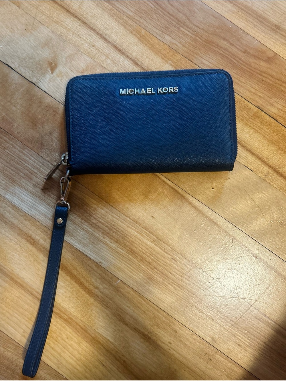 Michael Kors Navy Zip-Around Wristlet Wallet with Removable Strap